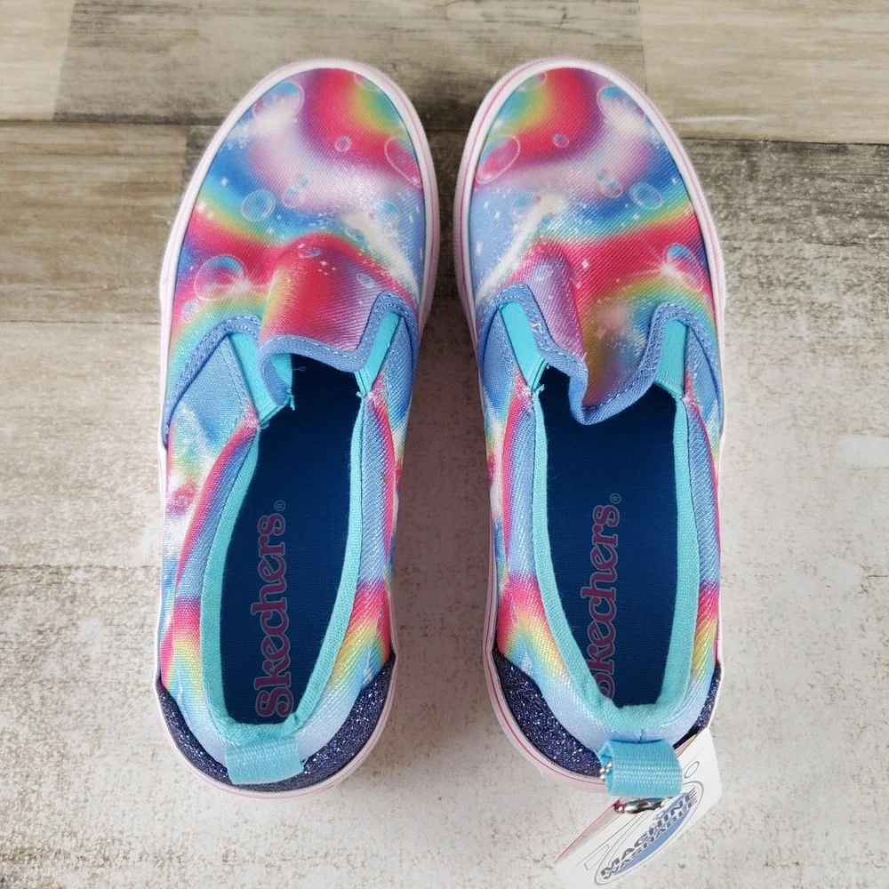 Skechers Marley Girls Shoes Sz 3 Blue Dreaming Rainbows Canvas Slip On Sneakers